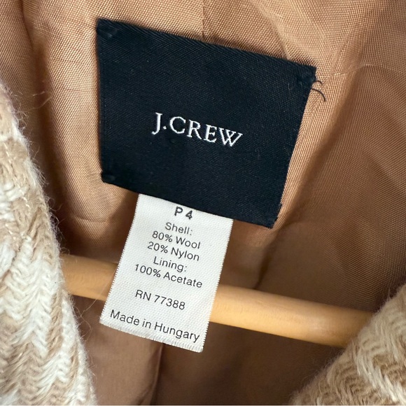 Vintage J. Crew Houndstooth long Wool Coat Tan Cream Size 4 P Checkered belted - Picture 3 of 16